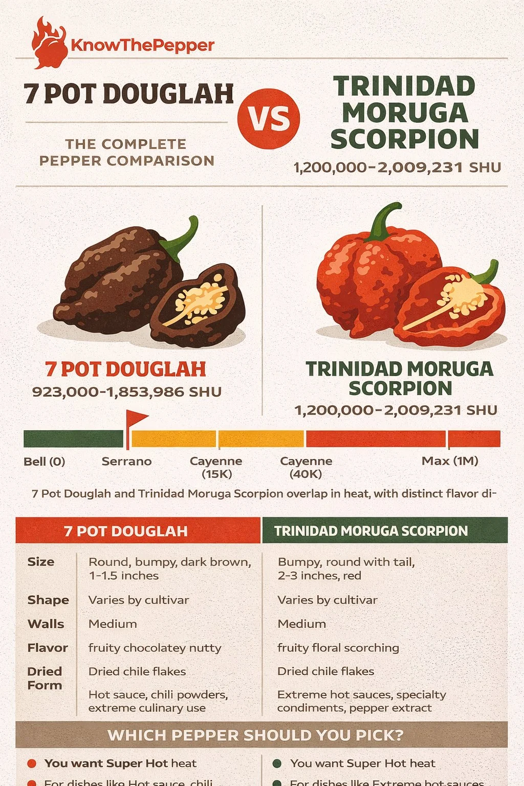 7 Pot Douglah and Trinidad Moruga Scorpion comparison