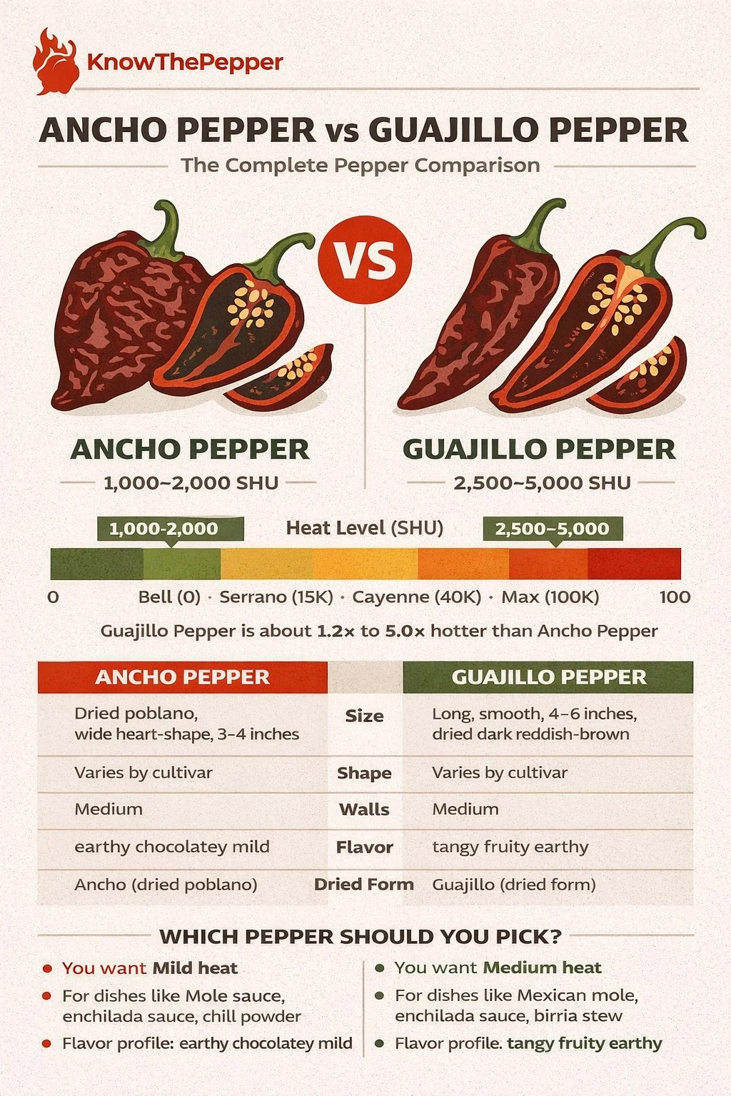 Ancho Pepper and Guajillo Pepper comparison