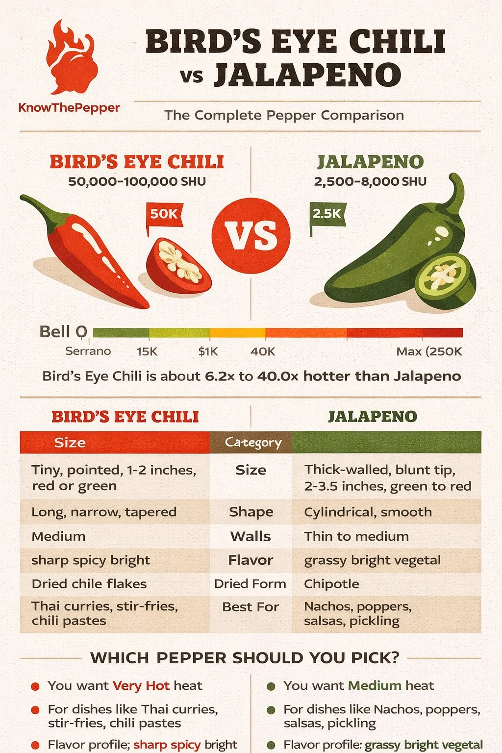 Bird's Eye Chili and Jalapeño comparison
