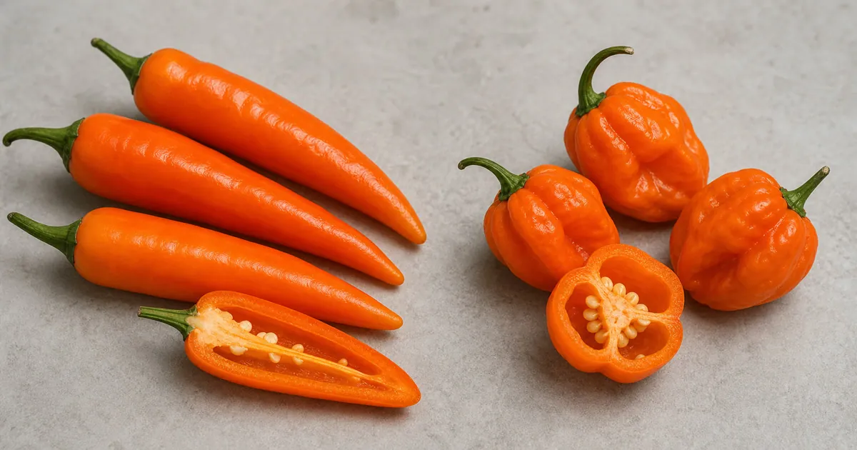 Bulgarian Carrot Pepper and Habanero side by side for a heat and flavor comparison