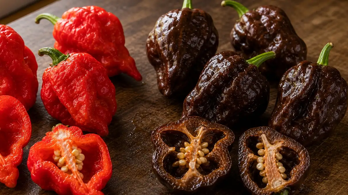 Additional Carolina Reaper and Chocolate Bhutlah comparison view