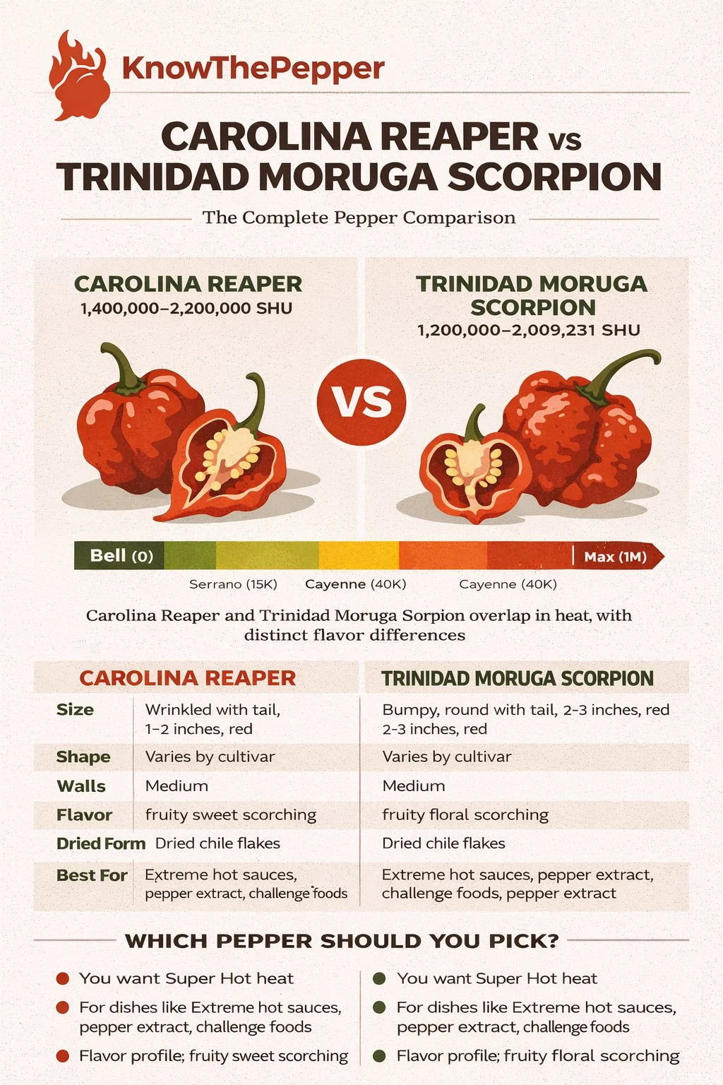 Carolina Reaper and Trinidad Moruga Scorpion comparison
