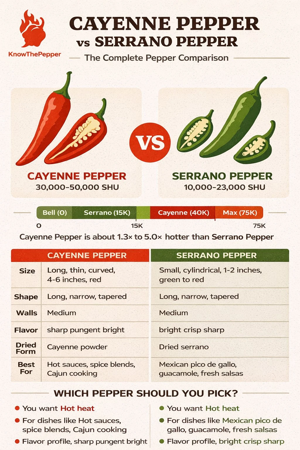 Cayenne Pepper and Serrano Pepper comparison