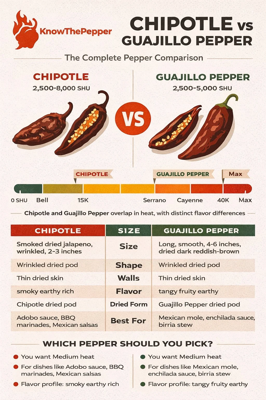 Chipotle and Guajillo Pepper comparison