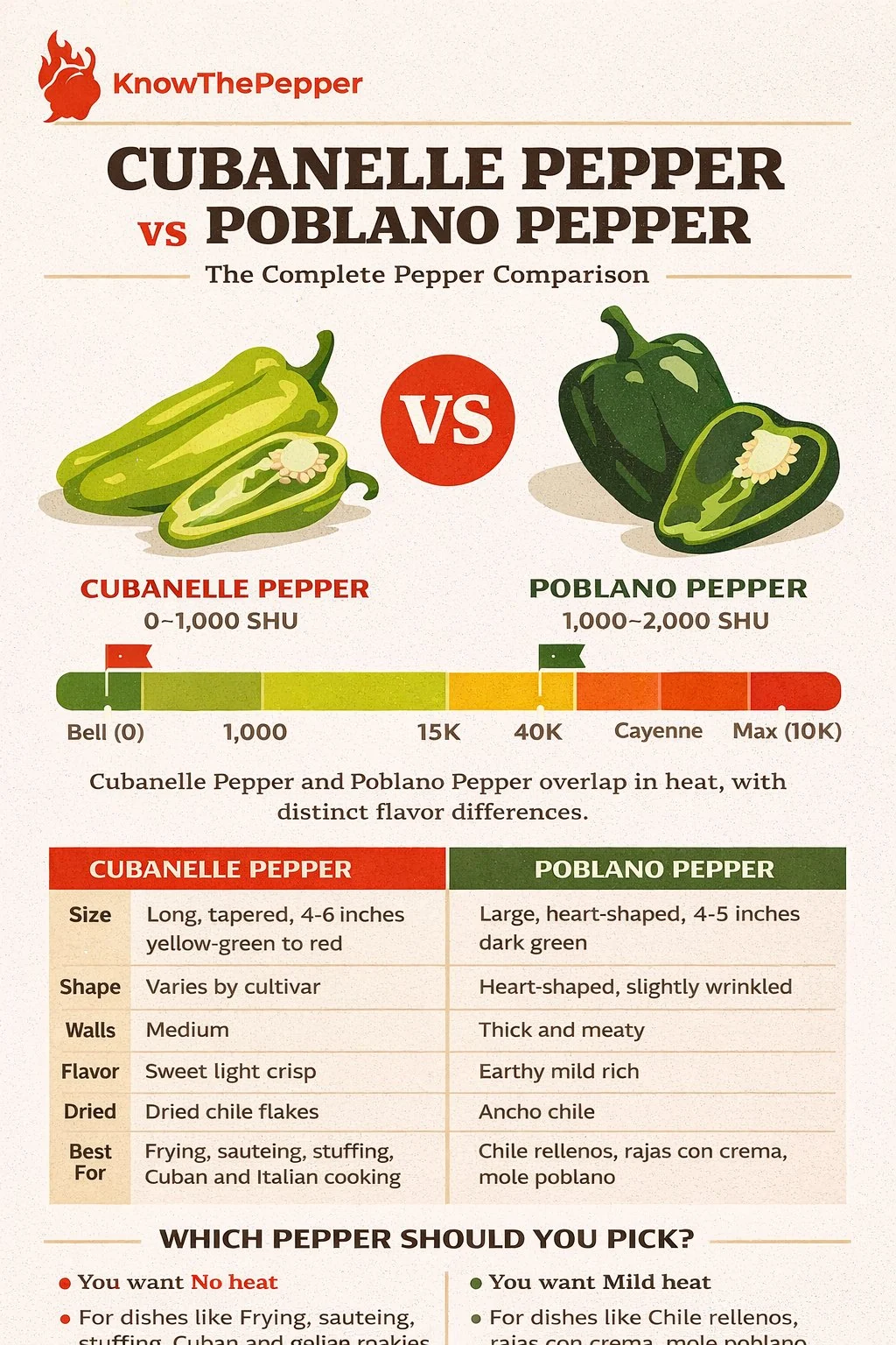 Cubanelle Pepper and Poblano Pepper comparison