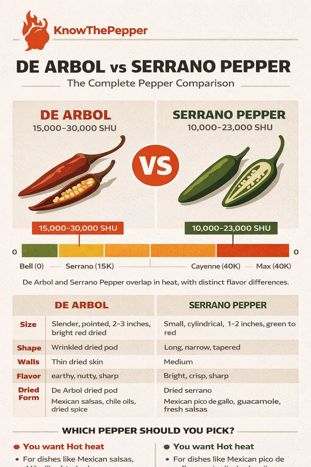 De Arbol and Serrano Pepper comparison