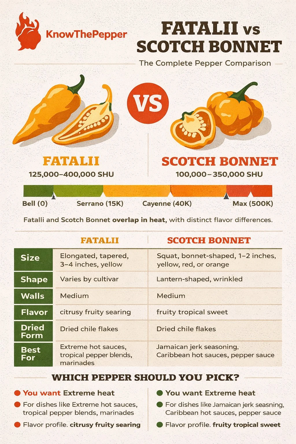 Fatalii and Scotch Bonnet comparison