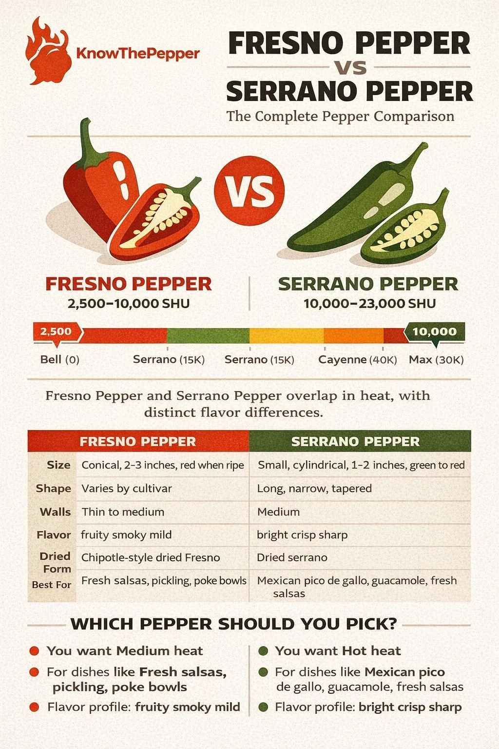 Fresno Pepper and Serrano Pepper comparison