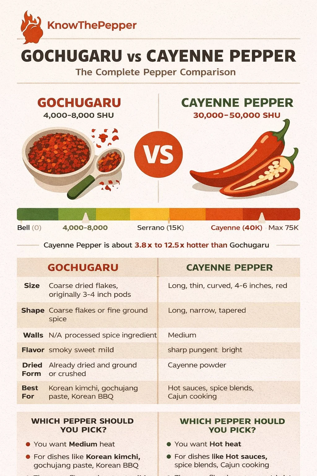 Gochugaru and Cayenne Pepper comparison
