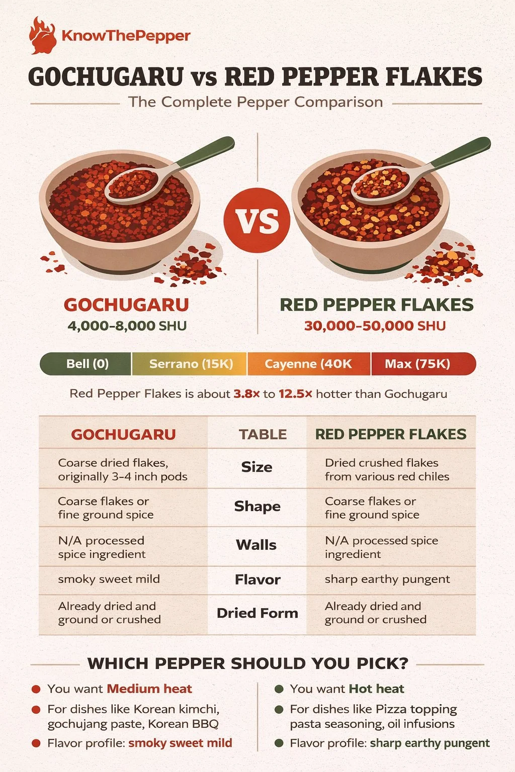 Gochugaru and Red Pepper Flakes comparison