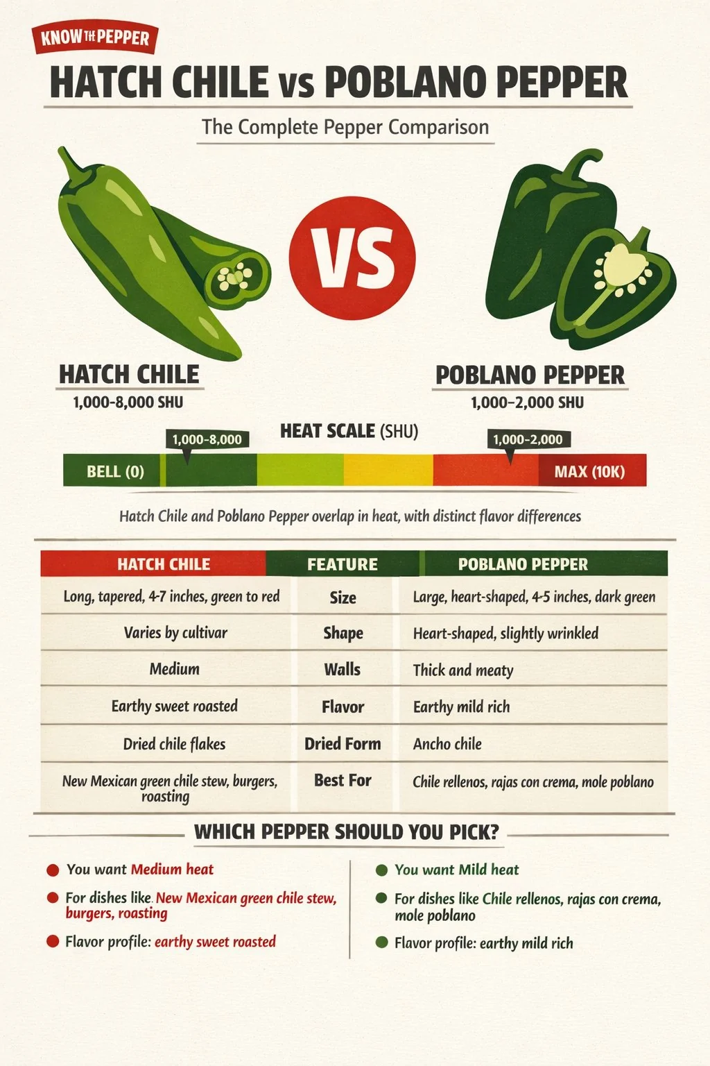 Hatch Chile and Poblano Pepper comparison