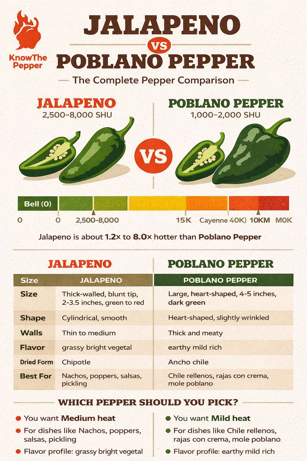 Jalapeño and Poblano Pepper comparison