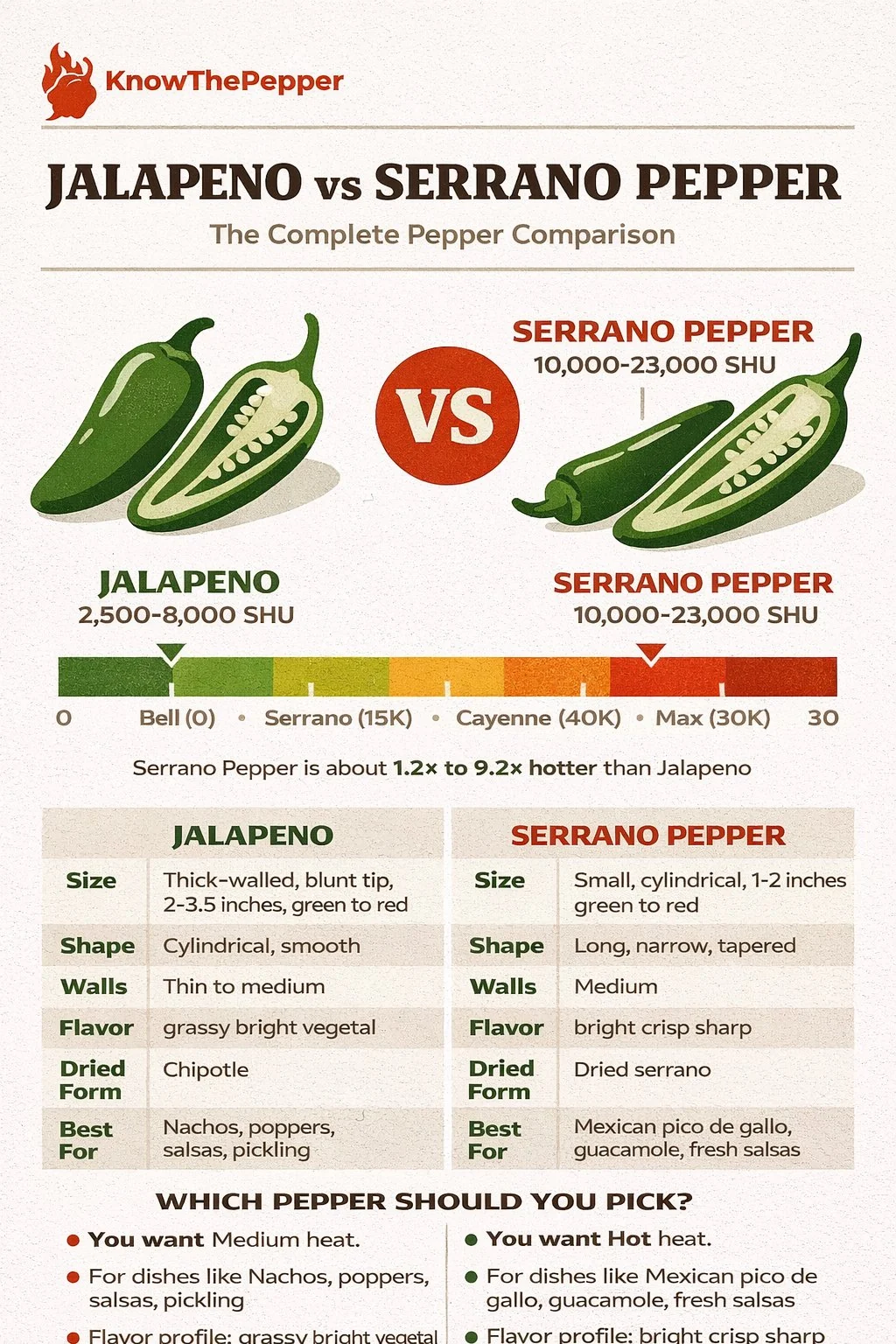 Jalapeño and Serrano Pepper comparison