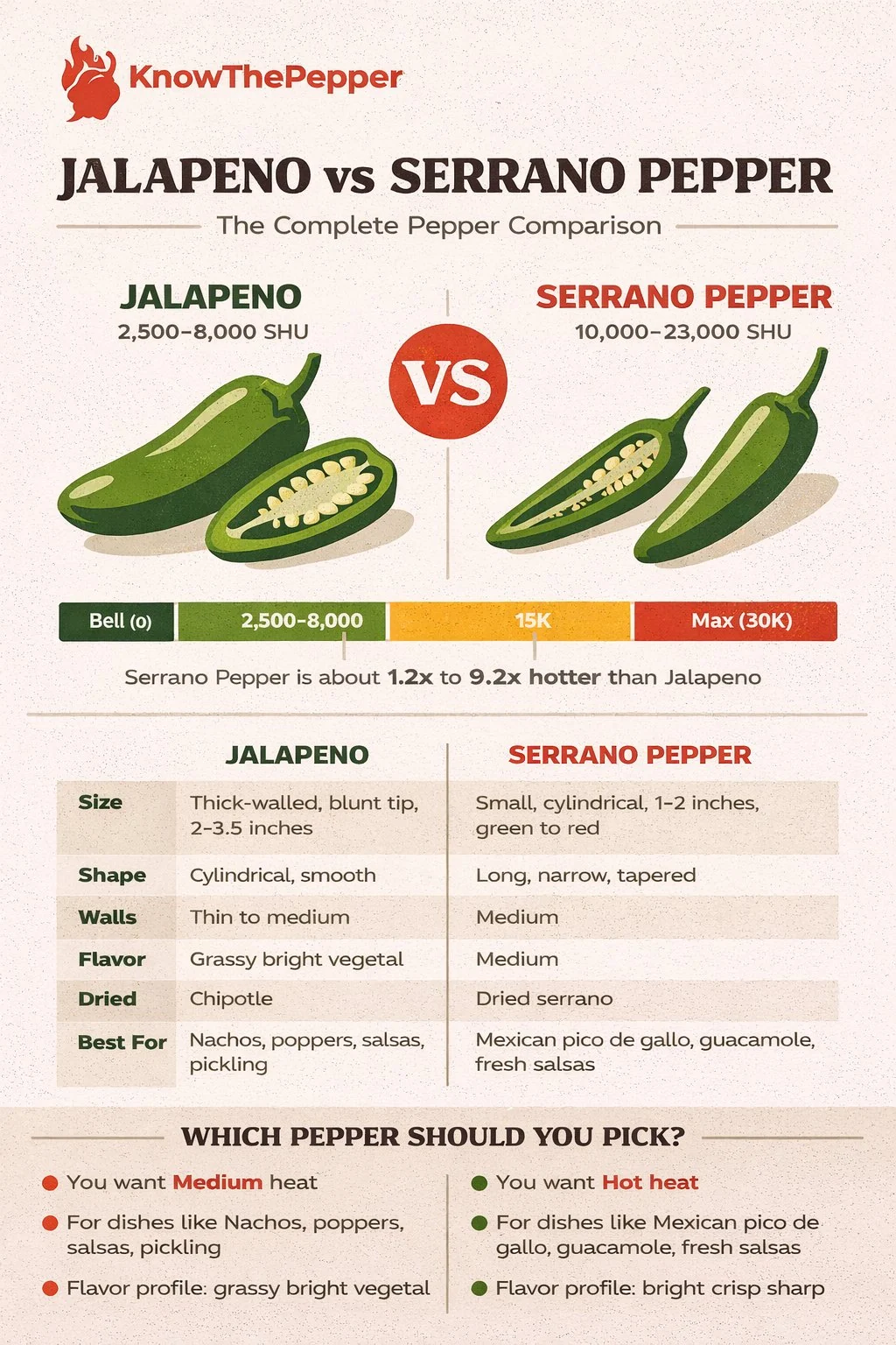 Jalapeño and Serrano Pepper comparison