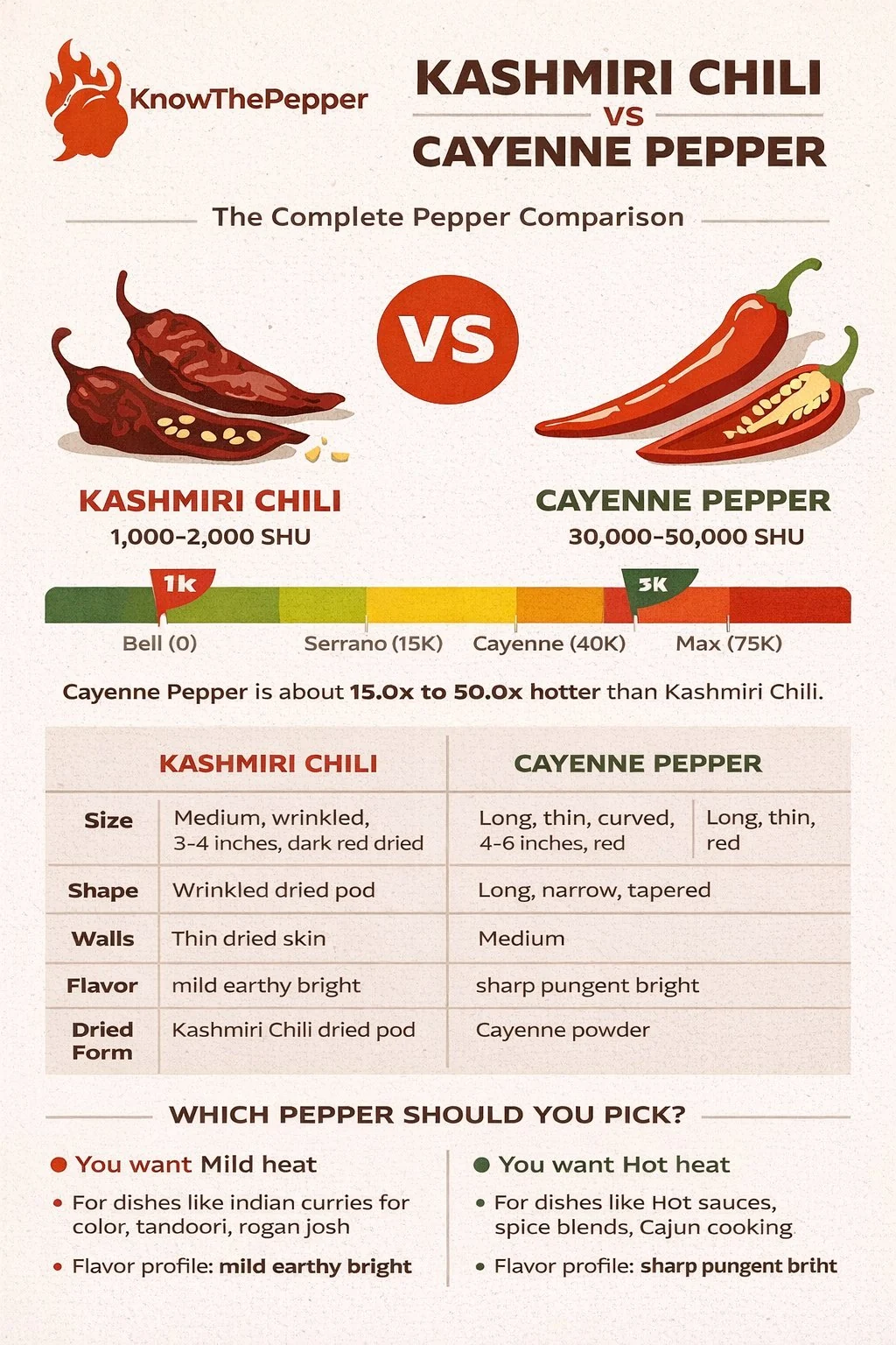 Kashmiri Chili and Cayenne Pepper comparison