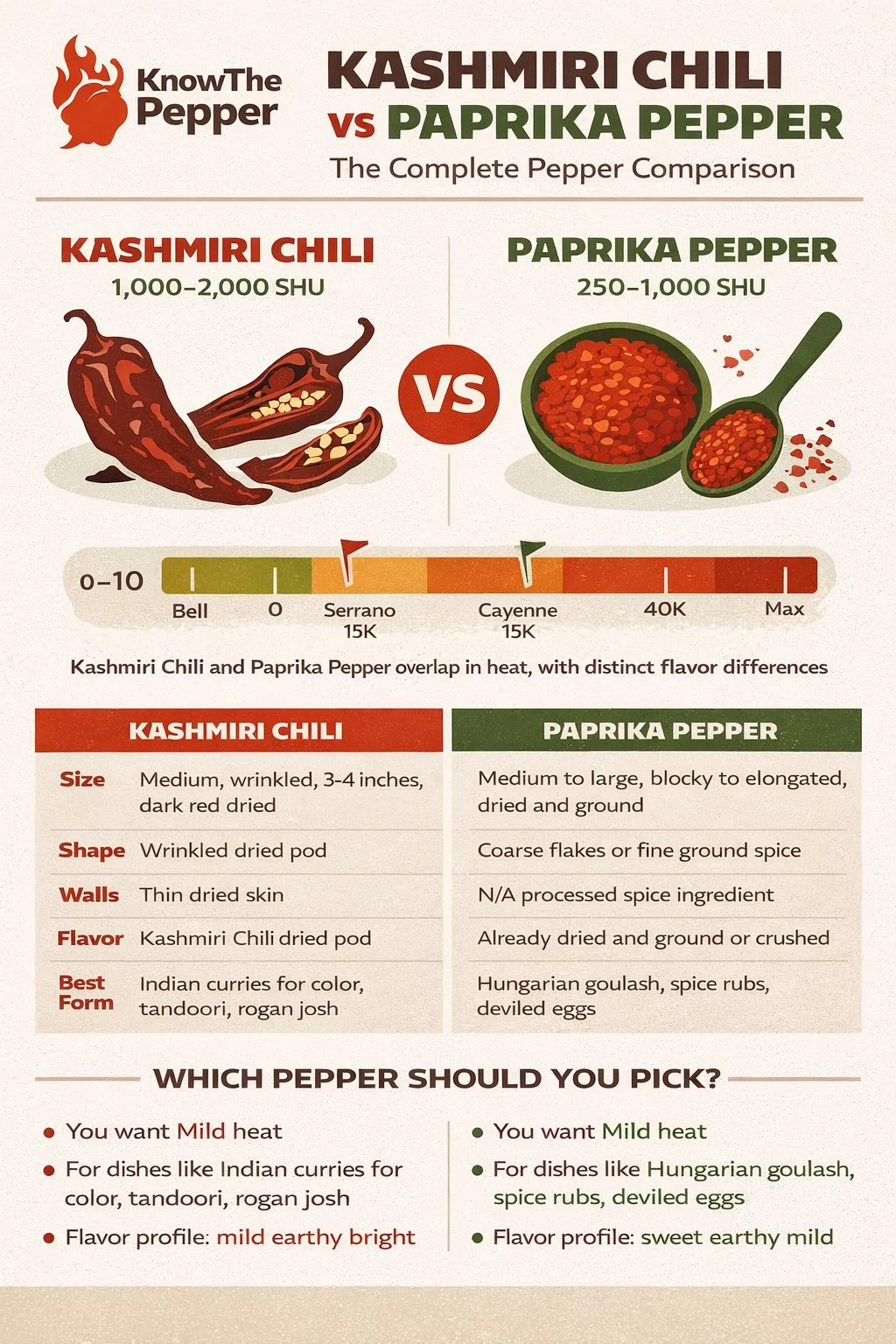 Kashmiri Chili and Paprika Pepper comparison