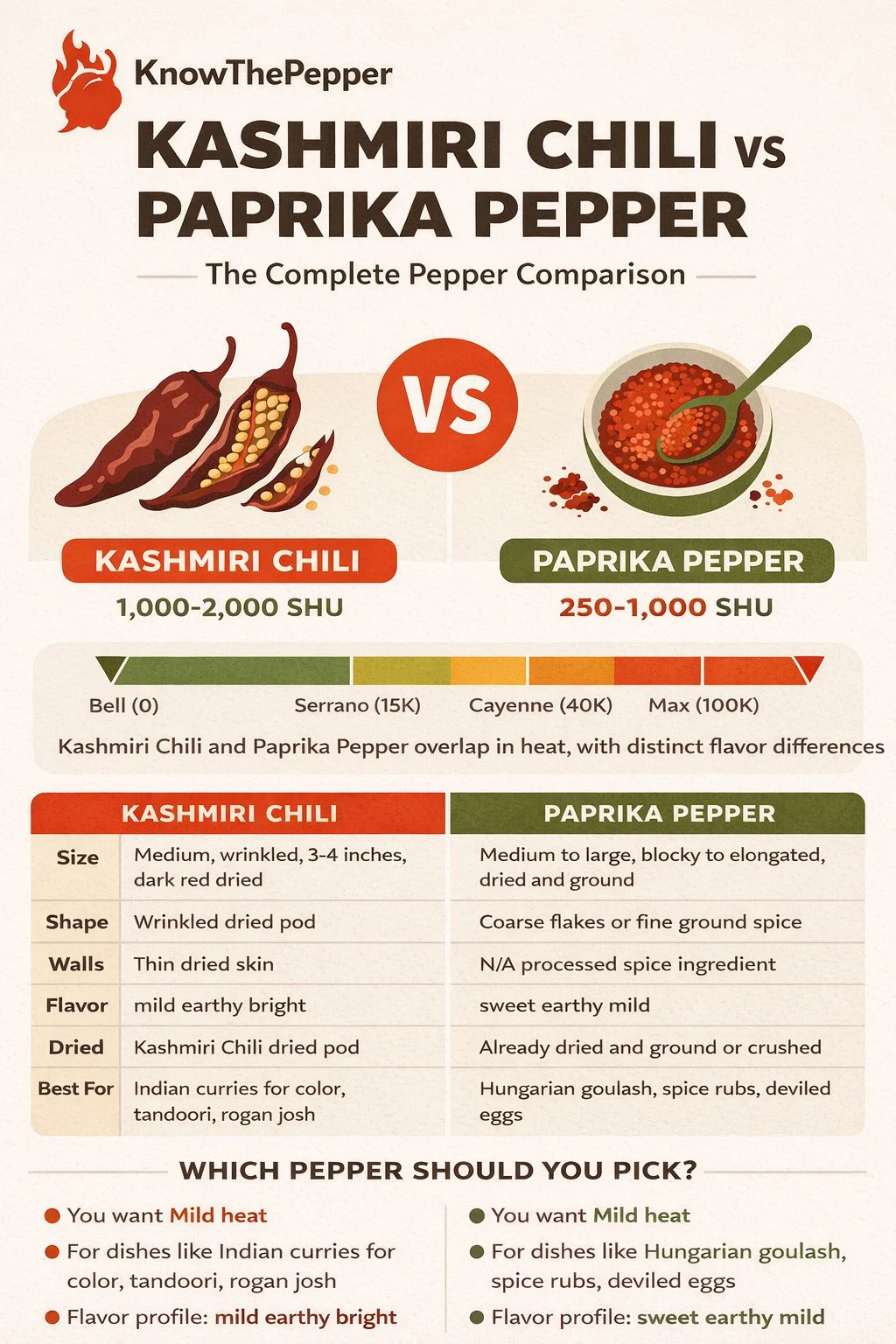 Kashmiri Chili and Paprika Pepper comparison