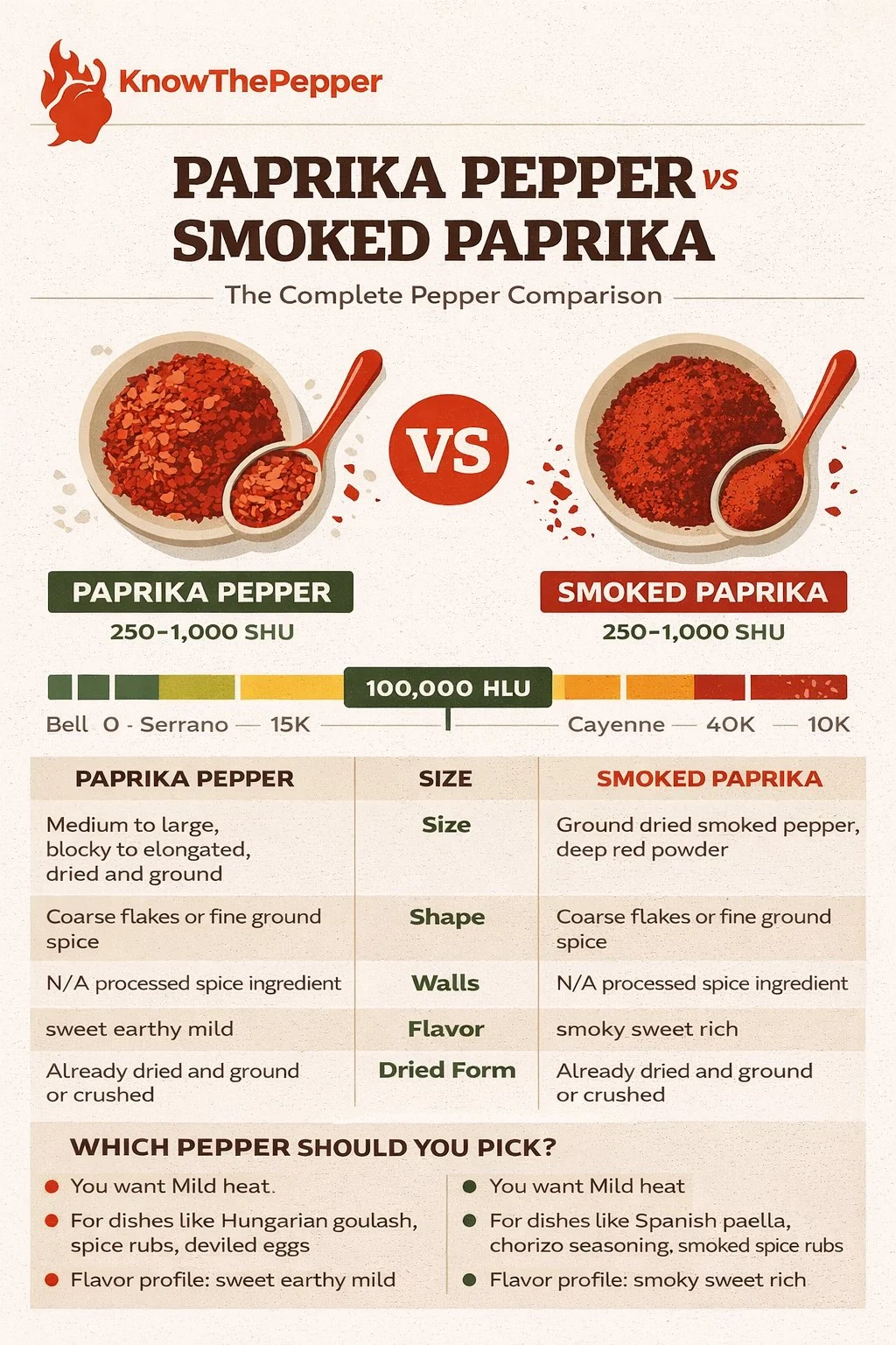 Paprika Pepper and Smoked Paprika (Pimentón) comparison