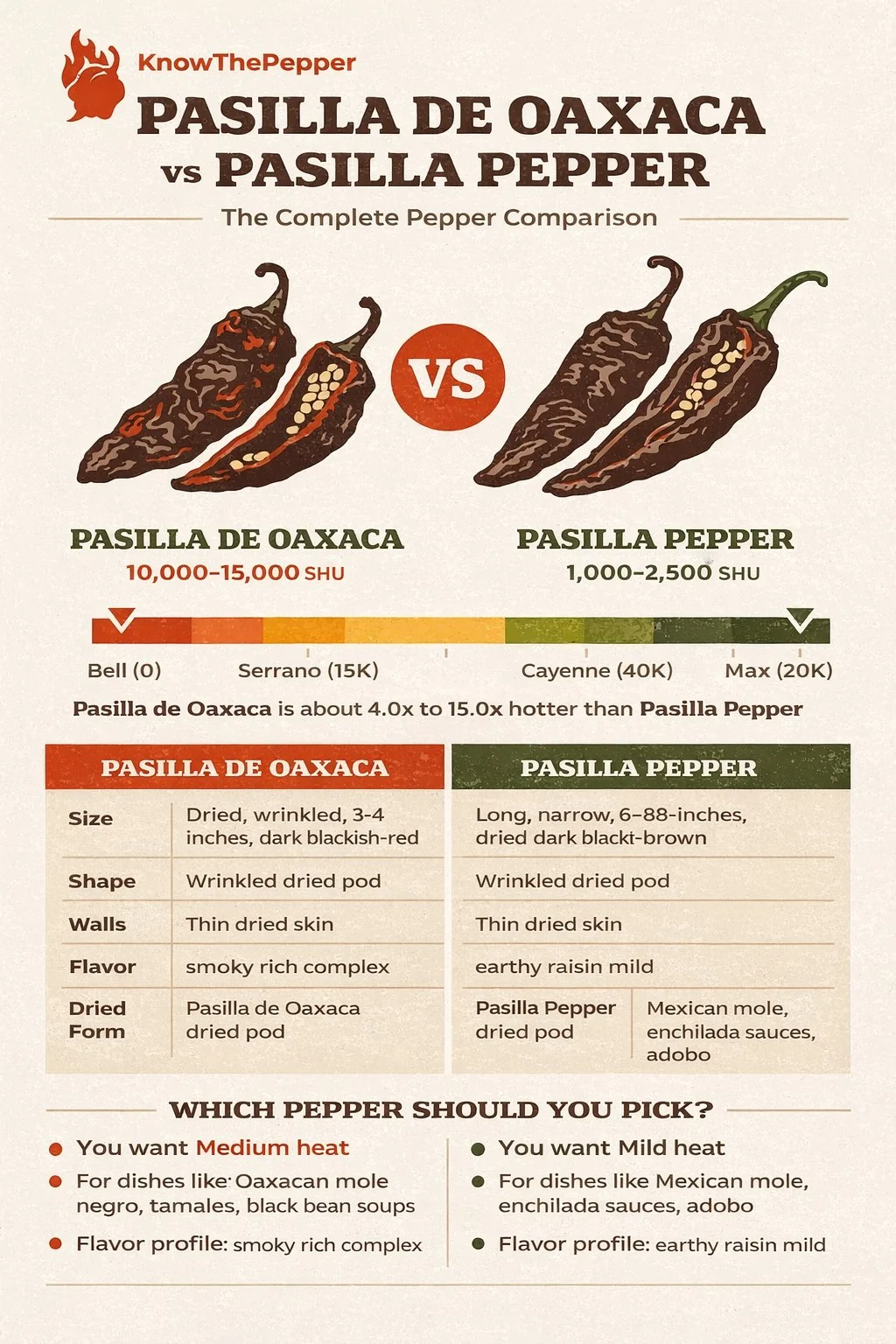 Pasilla de Oaxaca and Pasilla Pepper comparison