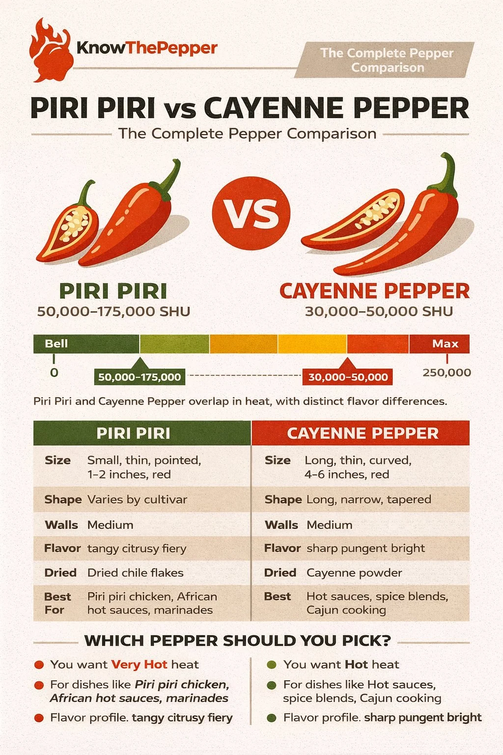 Piri Piri Pepper and Cayenne Pepper comparison