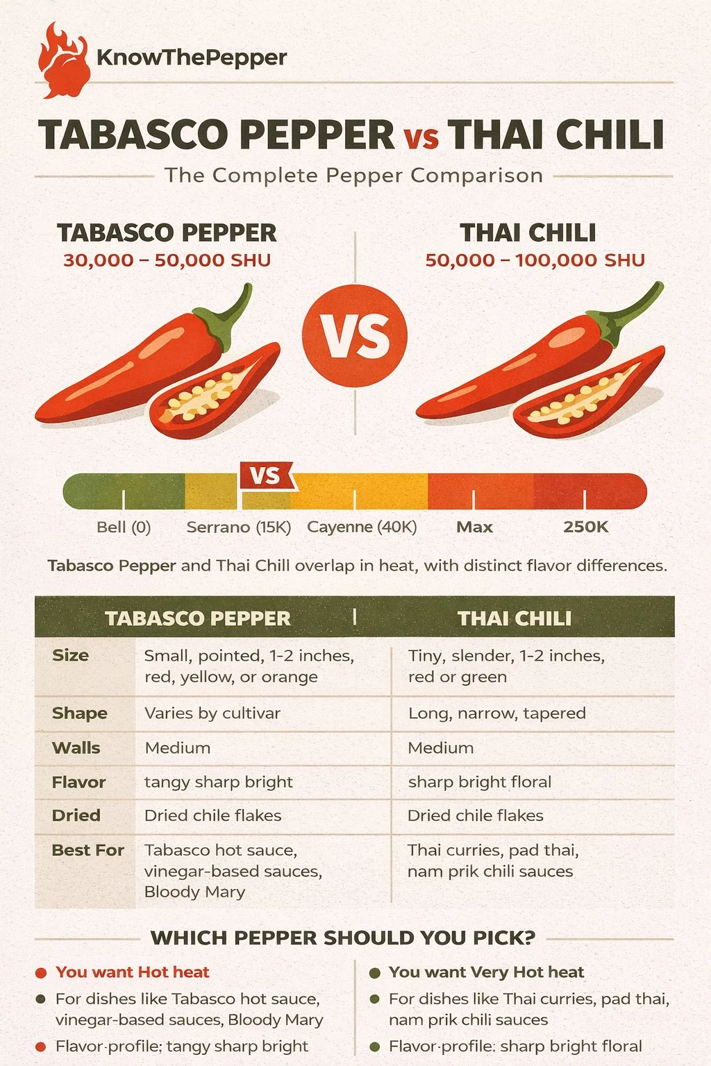Tabasco Pepper and Thai Chili comparison