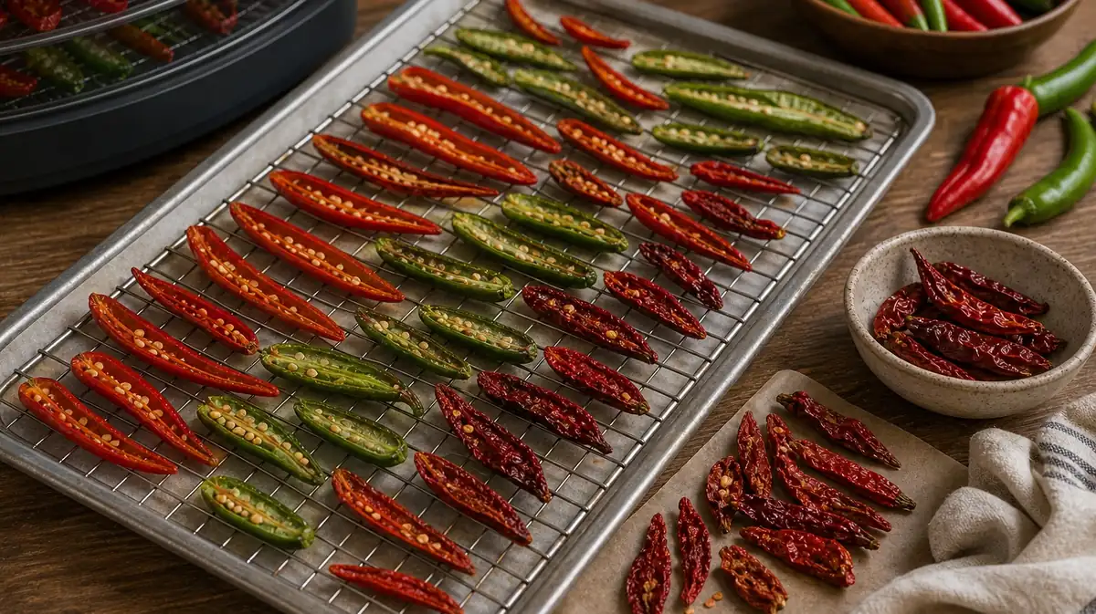 Drying Chili Peppers: Dehydrator, Oven, Air, and Smoke Methods - visual guide and reference
