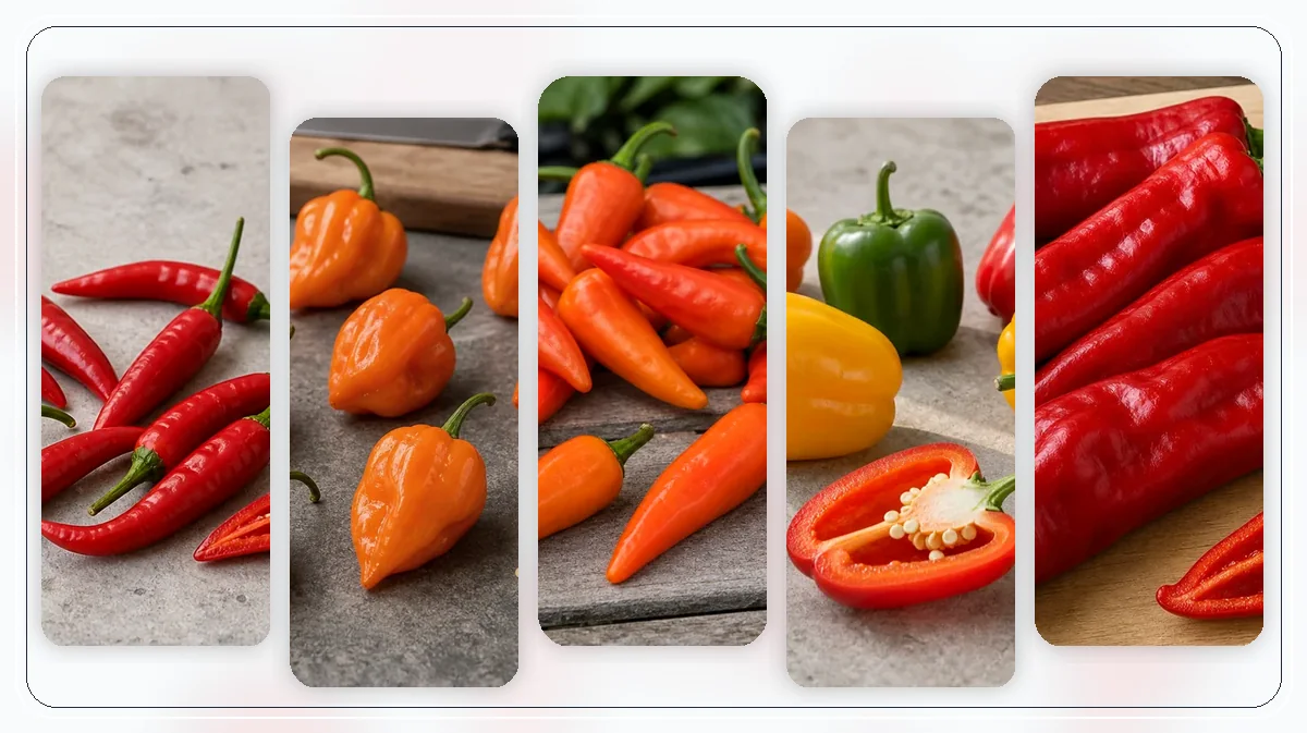 African Peppers in-post pepper reference image with varied cultivars and kitchen context