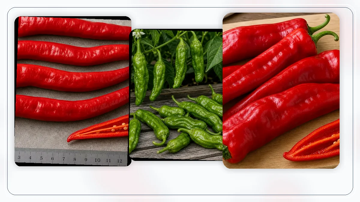 British Peppers in-post pepper reference image with varied cultivars and kitchen context