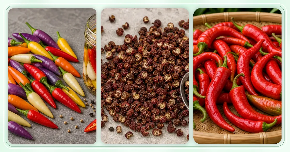 Chinese Peppers hub with pepper varieties arranged for browsing