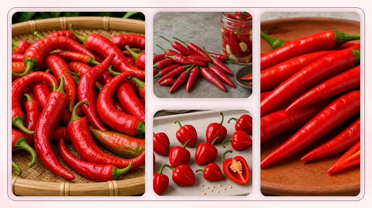 Chinese Peppers in-post pepper reference image with varied cultivars and kitchen context