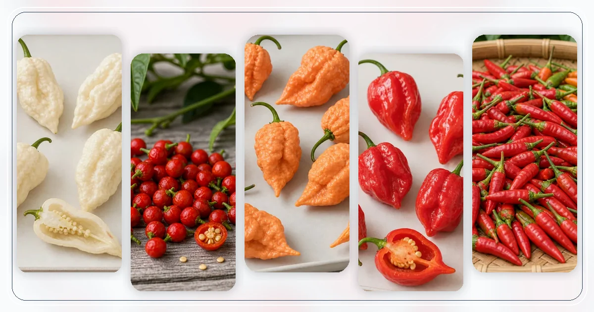 Extra-Hot Peppers (100K–1M SHU) hub with pepper varieties arranged for browsing