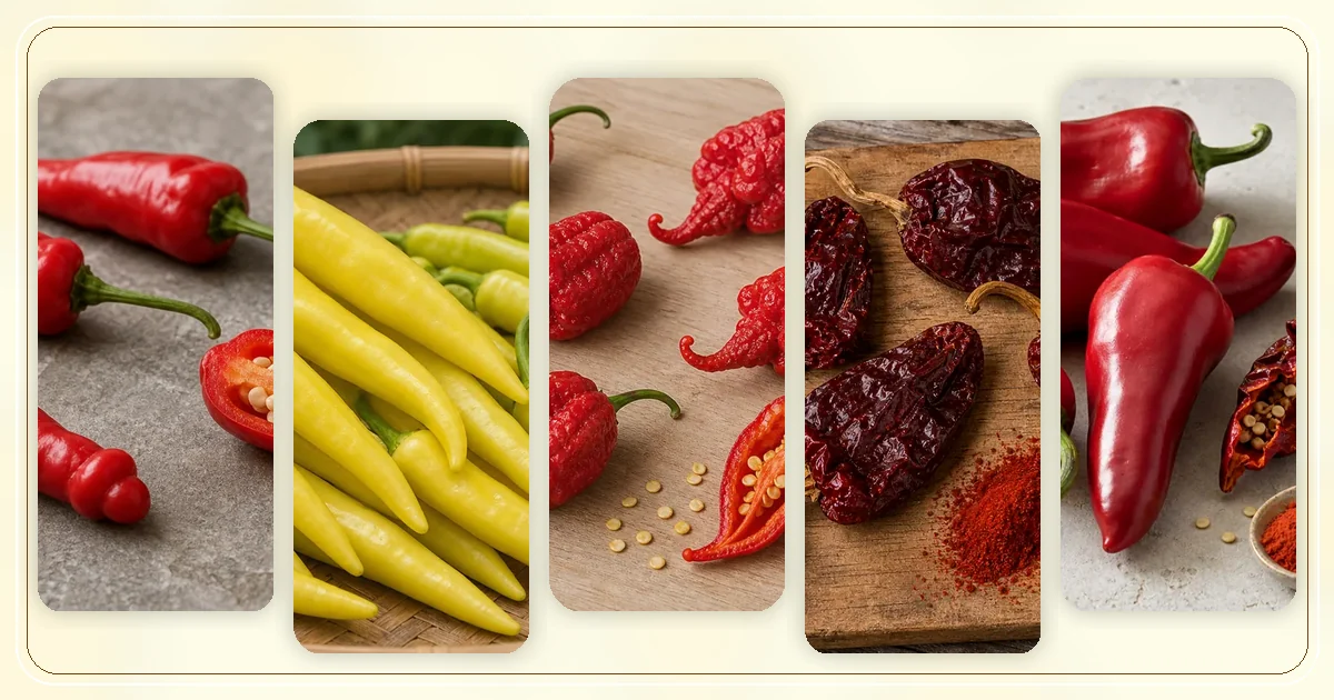 Hungarian Peppers hub with pepper varieties arranged for browsing