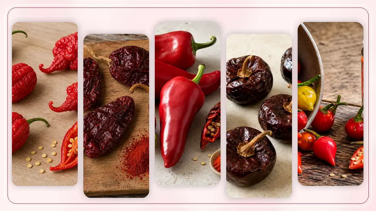 Hungarian Peppers in-post pepper reference image with varied cultivars and kitchen context