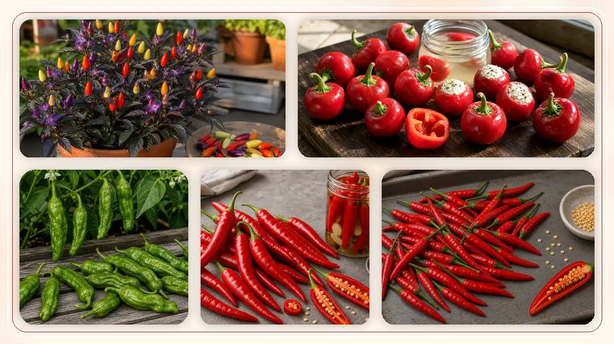 Japanese Peppers in-post pepper reference image with varied cultivars and kitchen context