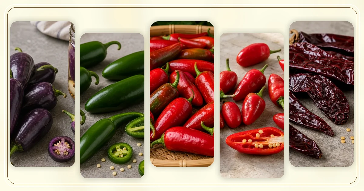 Peppers By Cuisine hub with pepper varieties arranged for browsing
