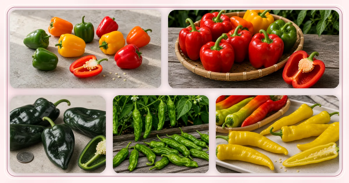 Peppers For Beginners hub with pepper varieties arranged for browsing