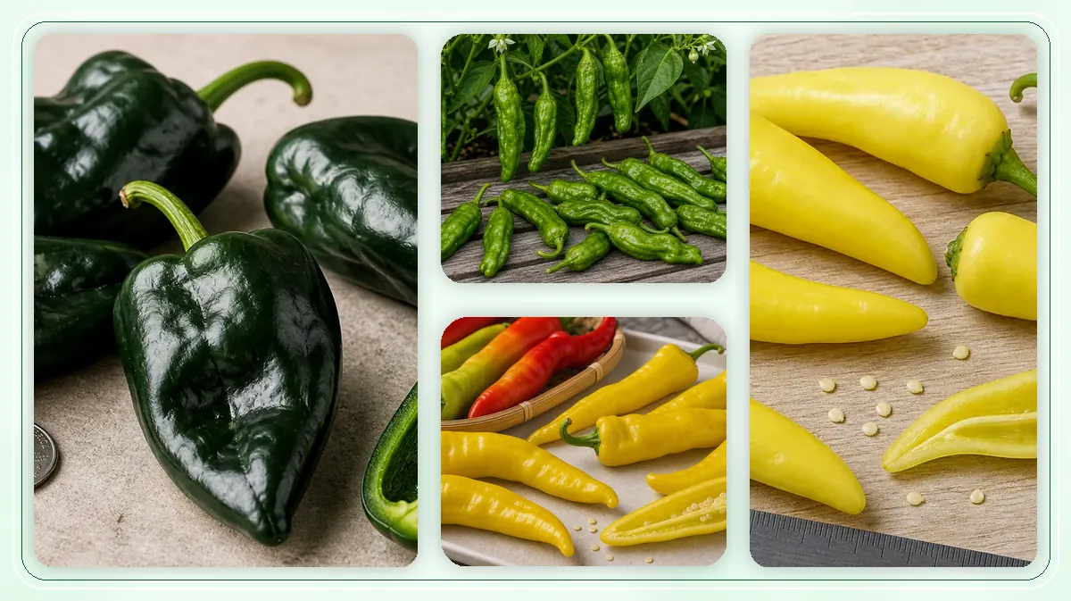 Peppers For Beginners in-post pepper reference image with varied cultivars and kitchen context