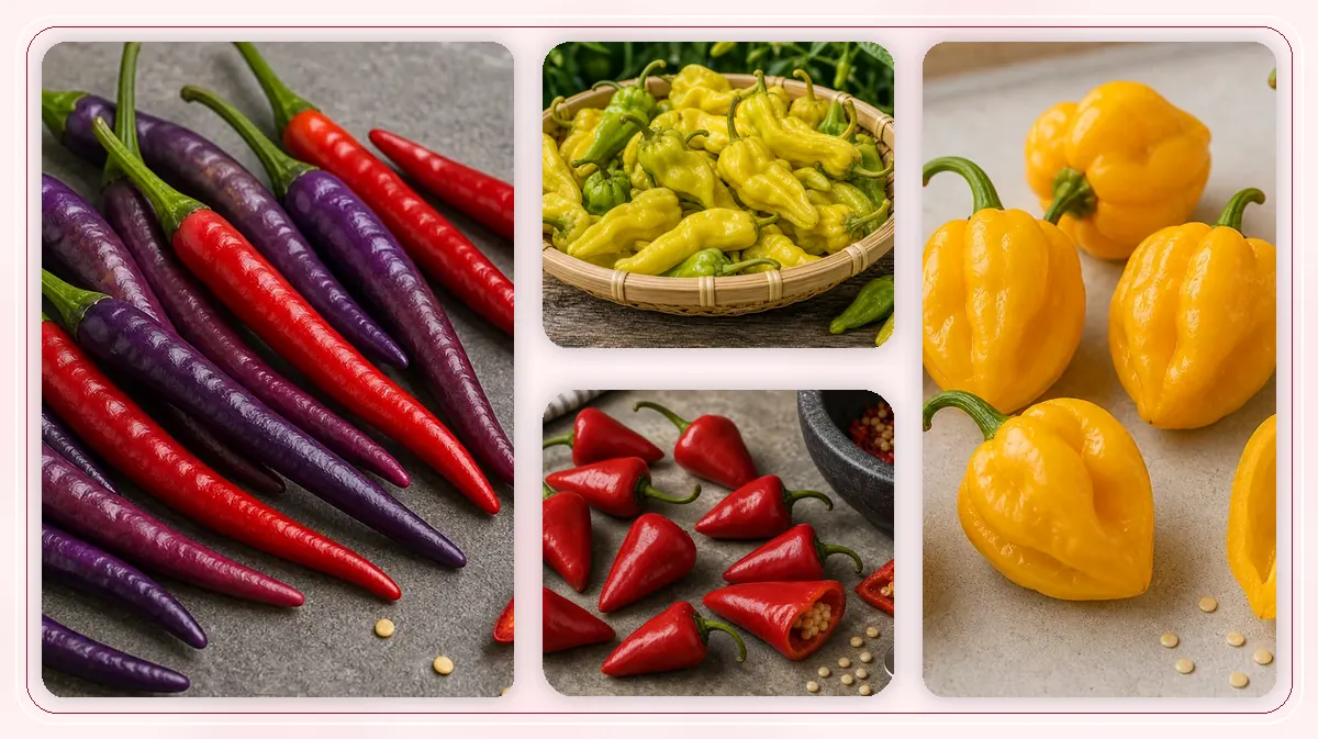 Spanish Peppers in-post pepper reference image with varied cultivars and kitchen context