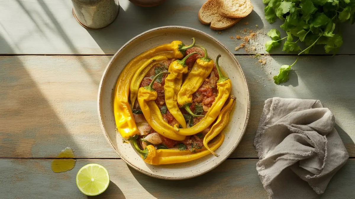 Fresh 7 Pot Yellow peppers showing color, shape and texture