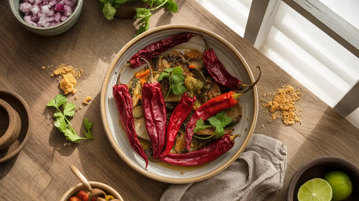 Fresh Aji Panca peppers showing color, shape and texture
