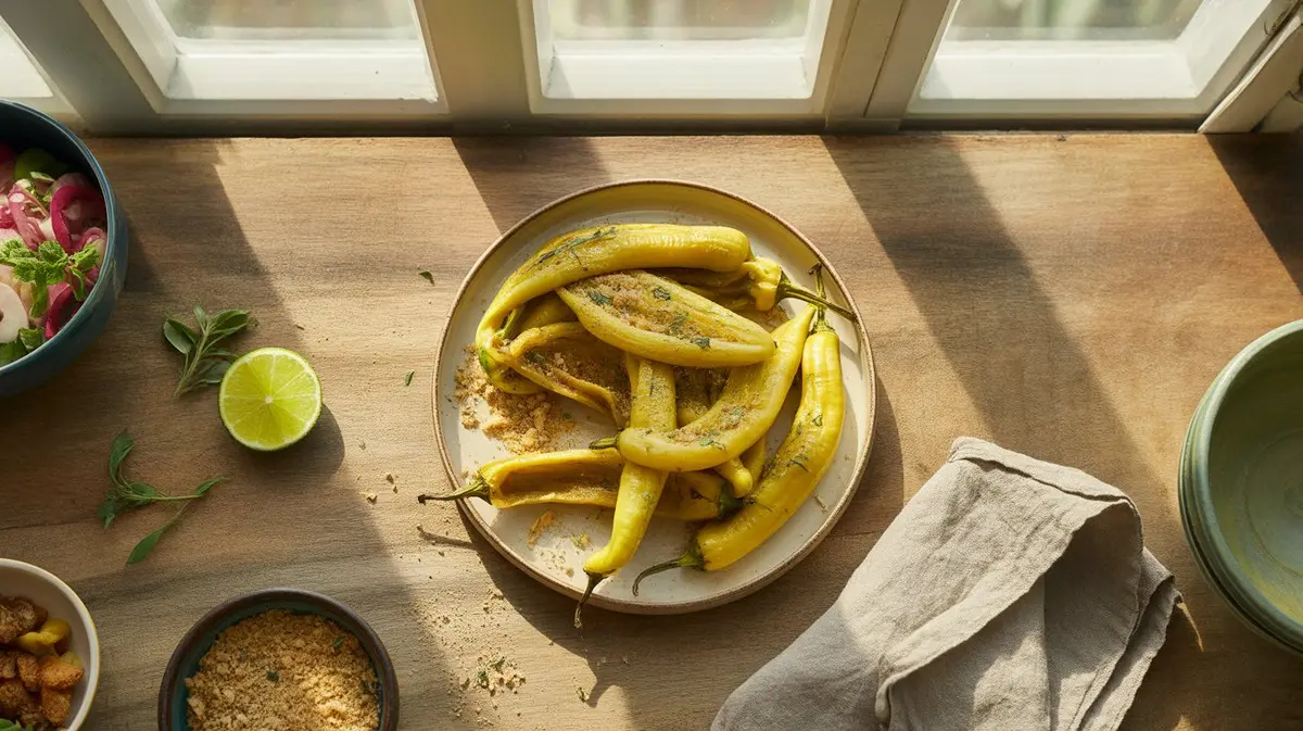 Fresh Banana Pepper peppers showing color, shape and texture