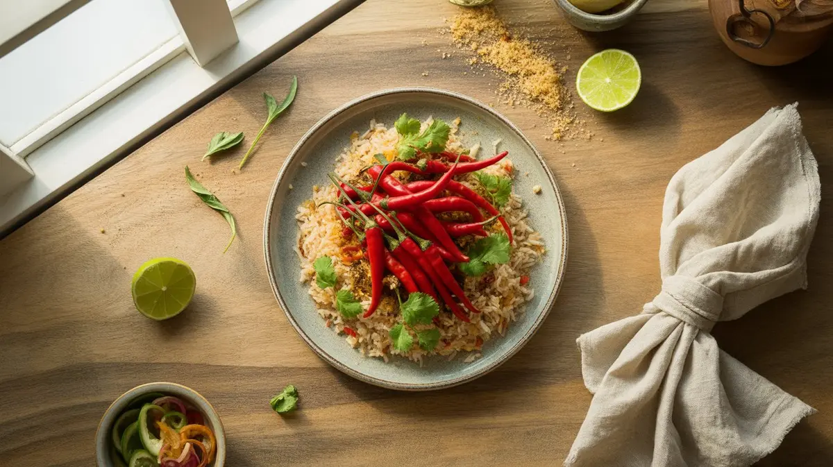 Fresh Bird's Eye Chili peppers showing color, shape and texture
