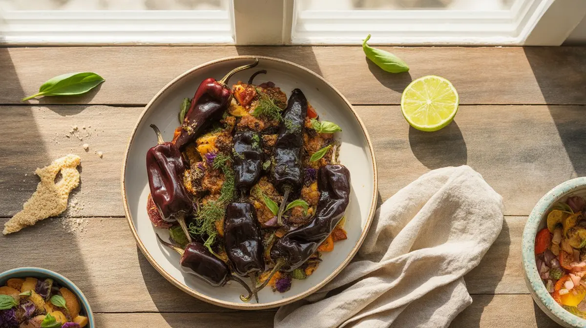 Fresh Black Pearl Pepper peppers showing color, shape and texture
