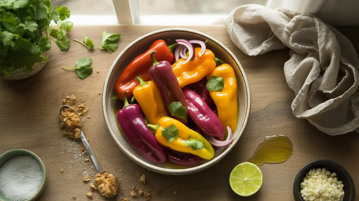Fresh Bolivian Rainbow Pepper peppers showing color, shape and texture