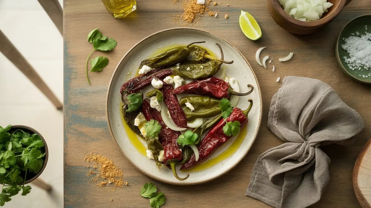 Fresh Chilaca/Pasilla Relationship peppers showing color, shape and texture