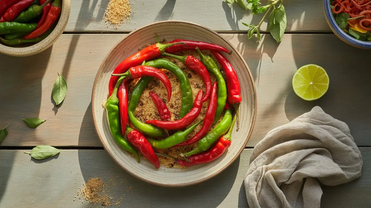 Fresh Lombok Pepper peppers showing color, shape and texture