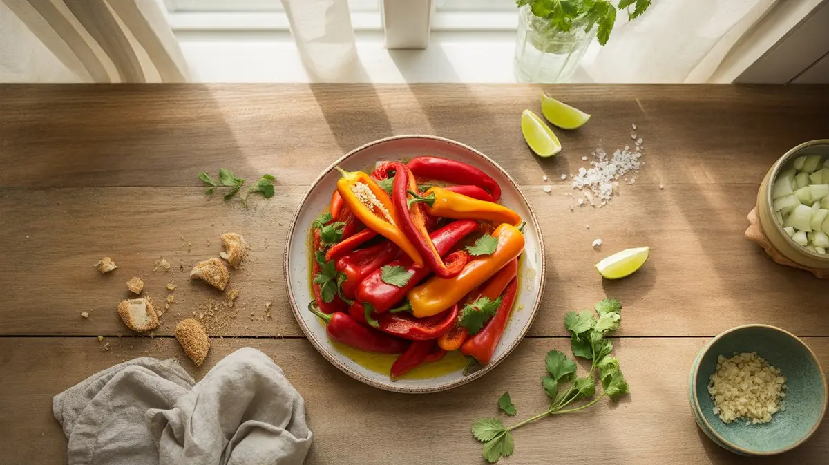 Fresh Malagueta peppers showing color, shape and texture