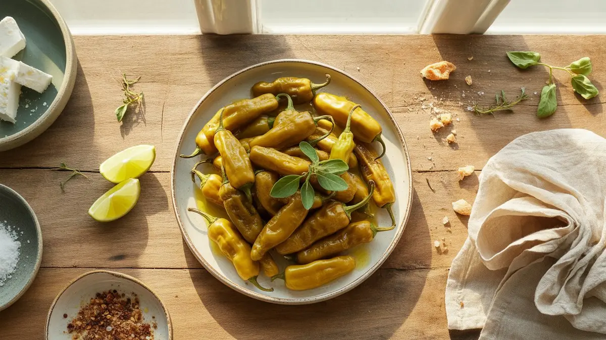 Fresh Pepperoncini peppers showing color, shape and texture