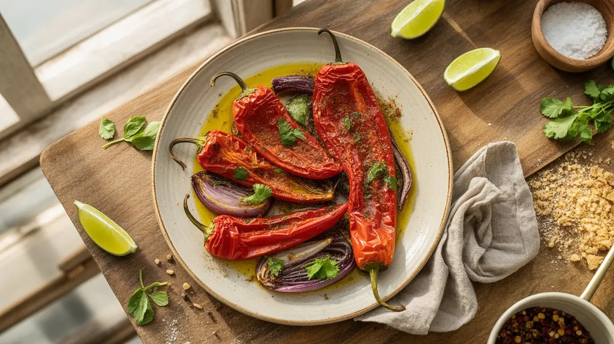 Fresh Peter Pepper peppers showing color, shape and texture
