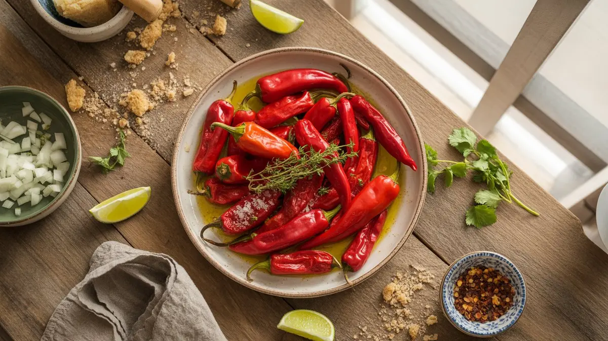 Fresh Pimento Pepper peppers showing color, shape and texture